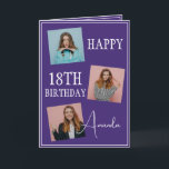 Modern Purple 3 Photo Collage 18th Birthday Card<br><div class="desc">Celebrate a milestone birthday with a modern and elegant three-photo collage. This design captures cherished memories and adds a personal touch to an 18th birthday celebration,  making it a keepsake to treasure.</div>