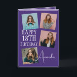 Modern Purple 4 Photo Collage 18th Birthday Card<br><div class="desc">Celebrate a milestone birthday with a modern and elegant four-photo collage. This design captures cherished memories and adds a personal touch to an 18th birthday celebration,  making it a keepsake to treasure.</div>