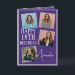 Modern Purple 4 Photo Collage 18th Birthday Card<br><div class="desc">Celebrate a milestone birthday with a modern and elegant four-photo collage. This design captures cherished memories and adds a personal touch to an 18th birthday celebration,  making it a keepsake to treasure.</div>