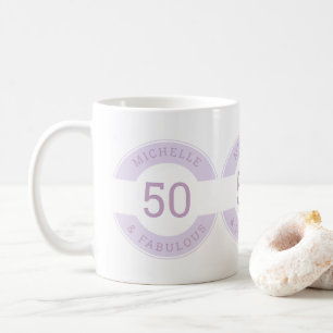Modern Purple 50 and fabulous Birthday Party Name Coffee Mug