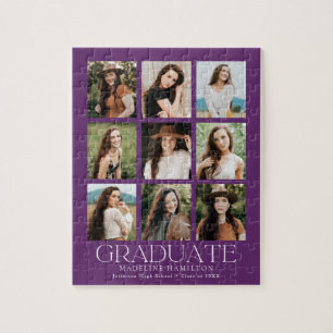 Modern Purple 9 Photo Collage Graduation Jigsaw Puzzle