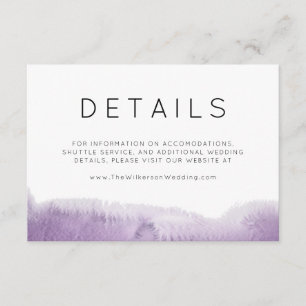 Modern Purple Abstract Watercolor Wedding Details Enclosure Card