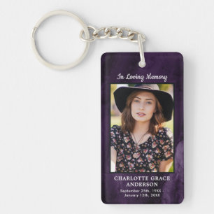 Modern Purple Agate Funeral Photo Memorial Prayer Key Ring