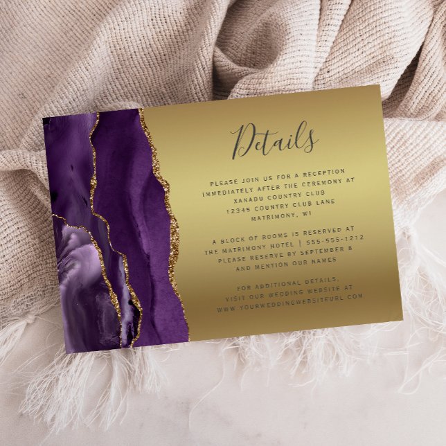 Modern Purple Agate Gold Glam Foil Wedding Details Enclosure Card (Creator Uploaded)