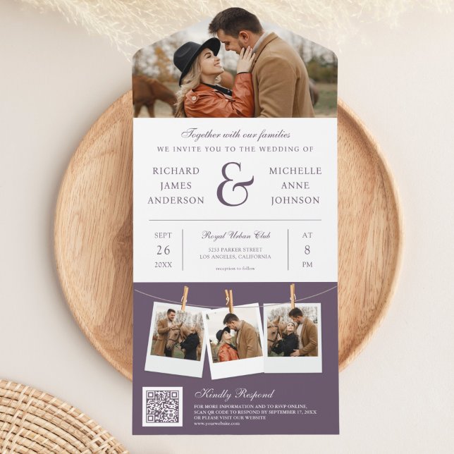 Modern Purple Ampersand Photo QR Code Wedding All In One Invitation (Creator Uploaded)