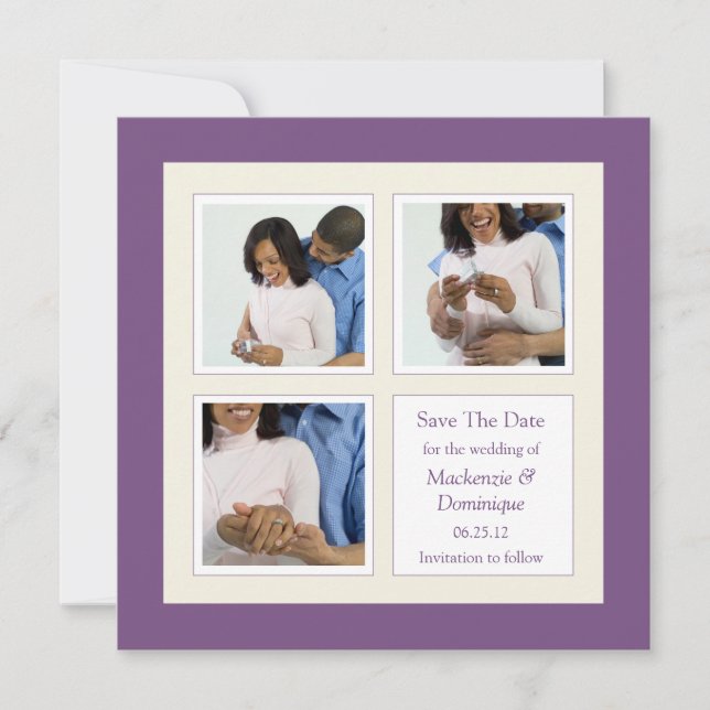 Modern Purple and Cream Photo Save The Date (Front)