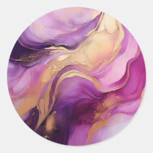 Modern Purple and Gold Abstract Classic Round Sticker