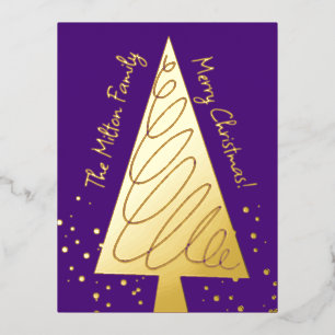 Modern purple and gold foil Christmas postcard