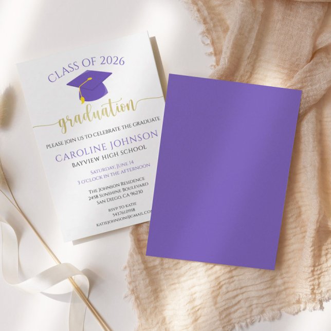 Modern Purple and Gold Graduation Party Invitation (Creator Uploaded)