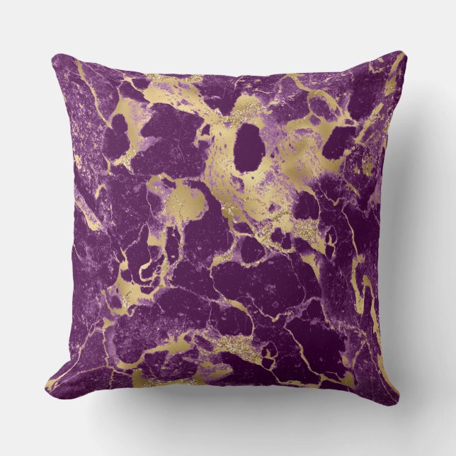Modern Purple and Gold Marble Pattern Cushion (Front)