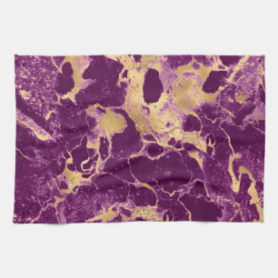 Modern Purple and Gold Marble Pattern Tea Towel