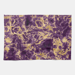 Modern Purple and Gold Marble Pattern Tea Towel