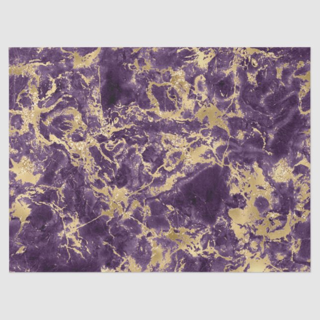 Modern Purple and Gold Marble Pattern Tissue Paper (Front)