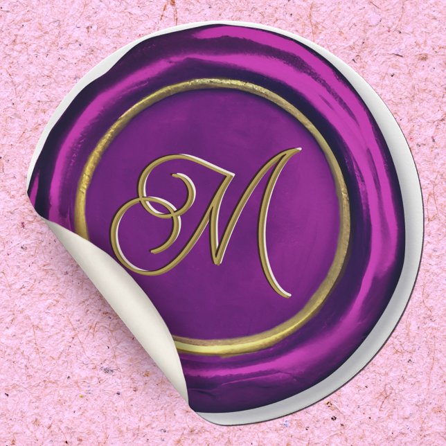  Modern Purple And Gold Monogram Wax Seal Stickers (Creator Uploaded)