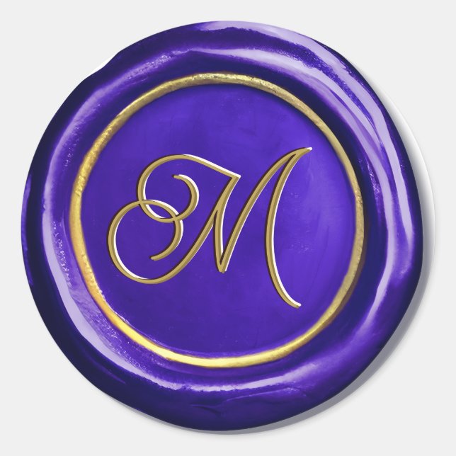  Modern Purple And Gold Monogram Wax Seal Stickers (Front)