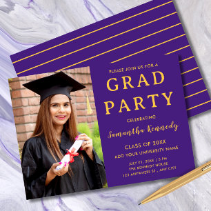 Modern Purple And Gold Photo Graduation 2026 Party Invitation
