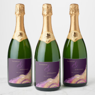 Modern Purple and Gold Wedding  Sparkling Wine Label