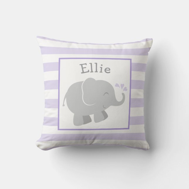 Modern Purple and Grey Elephant Custom Monogram Cushion (Front)