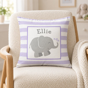 Modern Purple and Grey Elephant Monogram Cushion