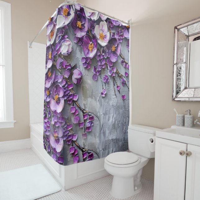 Modern Purple and Grey Shower Curtain (In Situ)