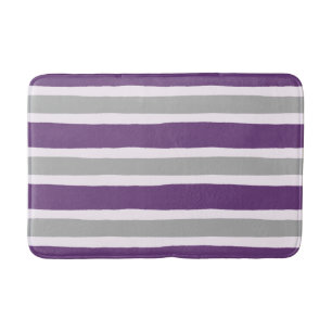 Modern Purple and Grey Stripe Pattern Bath Mat