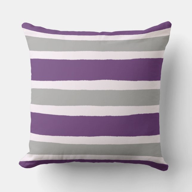 Modern Purple and Grey Stripe Pattern Cushion (Front)