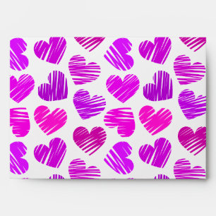 Modern Purple and Pink Doodled Hearts Valentine Envelope