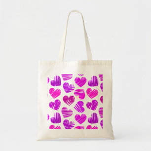 Modern Purple and Pink Doodled Hearts Valentine Tote Bag