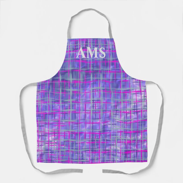 Modern purple and pink grid lines abstract apron (Front)