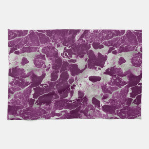 Modern Purple and Silver Marble Pattern Tea Towel