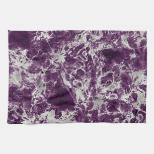 Modern Purple and Silver Marble Pattern Tea Towel