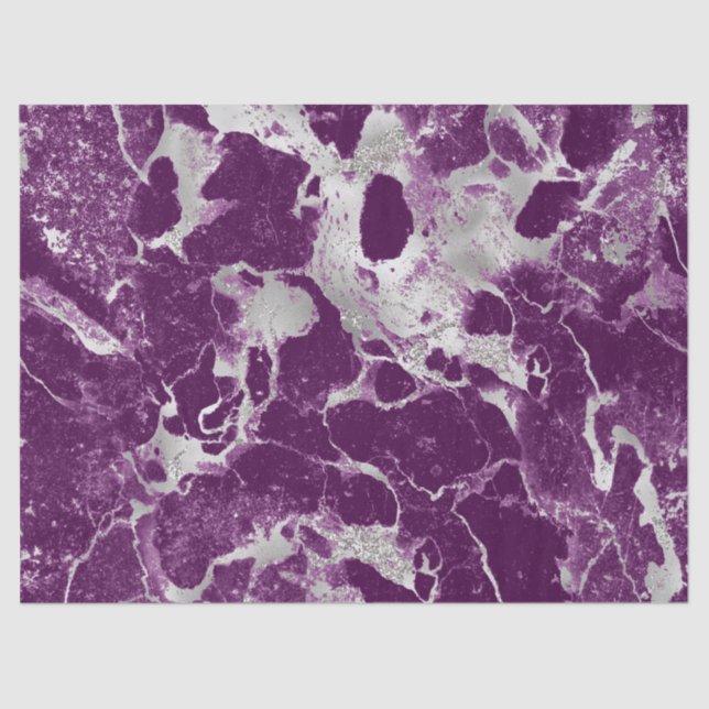 Modern Purple and Silver Marble Pattern Tissue Paper (Front)