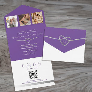 Modern Purple and Silver Minimalist Wedding All In One Invitation
