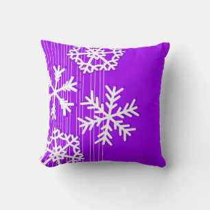 Modern purple and white Christmas snowflakes Cushion