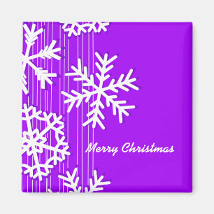 Modern purple and white Christmas snowflakes Magnet