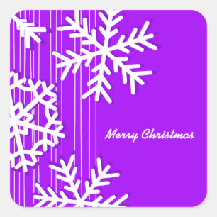 Modern purple and white Christmas snowflakes Square Sticker