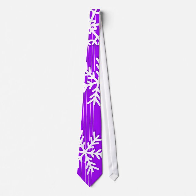 Modern purple and white Christmas snowflakes Tie (Front)