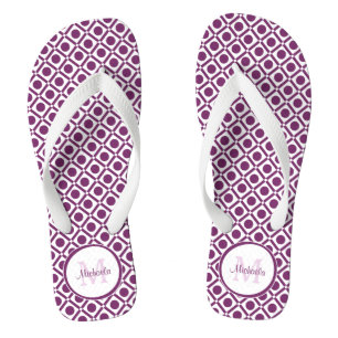 Modern Purple and White Geometric Monogrammed Name Thongs