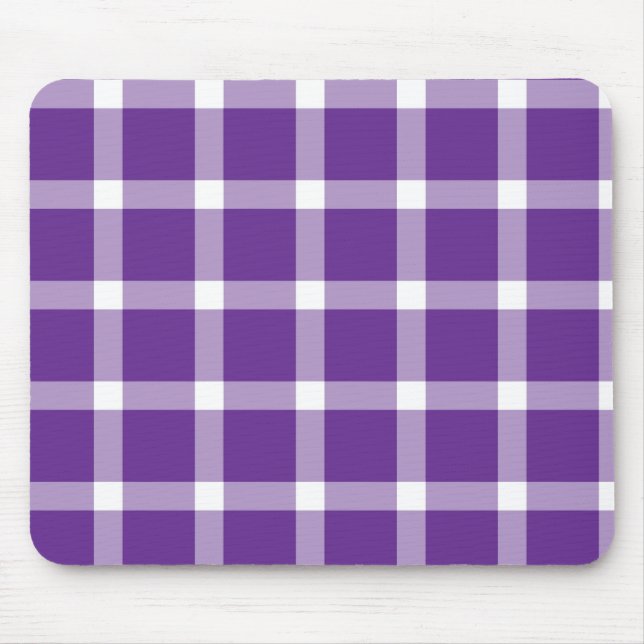 Modern Purple and White Gingham Checkered Pattern Mouse Pad (Front)