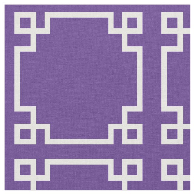 Modern Purple and White Greek Key Pattern Fabric (Close Up)