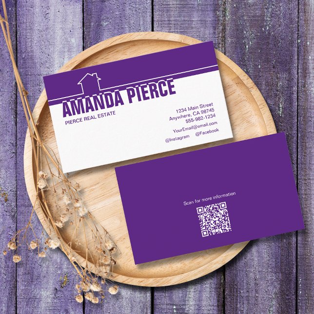 Modern Purple and White Real Estate Business Card (Creator Uploaded)