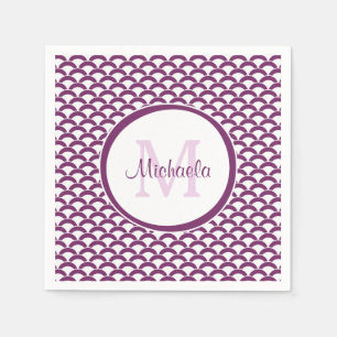 Modern Purple and White Scallops Monogram and Name Napkin