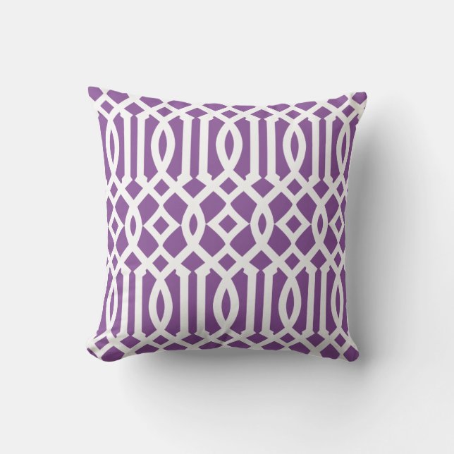 Modern Purple and White Trellis Pattern Outdoor Cushion (Front)