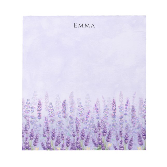 Modern Purple and White Watercolor Lavender Flower Notepad (Front)