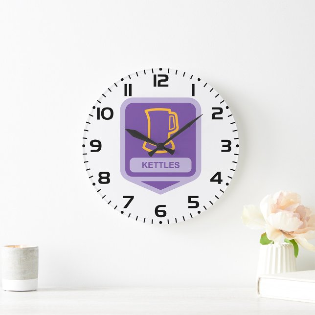Modern Purple and Yellow Kettles Icon Large Clock (Creator Uploaded)