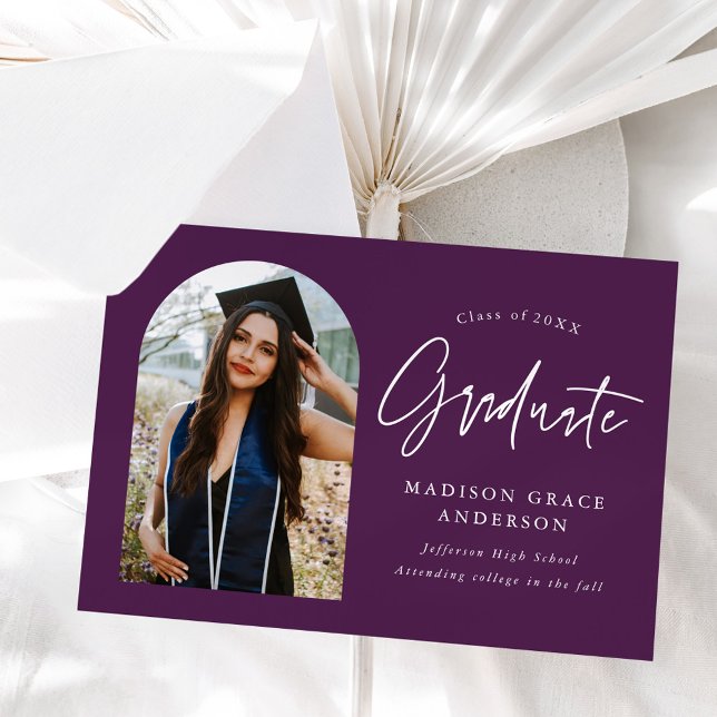 Modern Purple Arch Photo Graduation Announcement (Creator Uploaded)