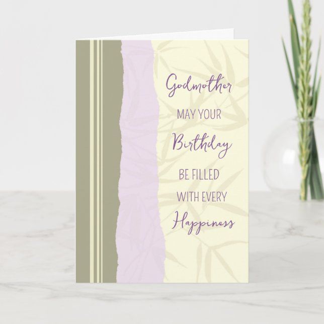 Modern Purple Beige Godmother Birthday Card (Front)