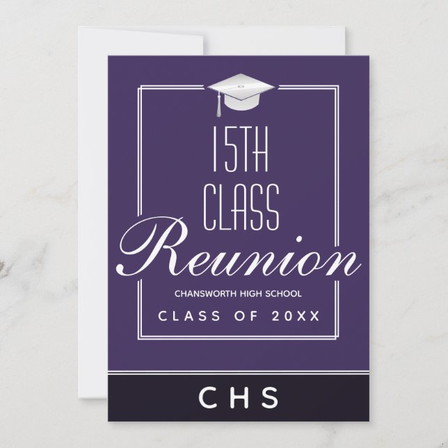 Modern Purple Black 15th Class Reunion Invitation (Front)
