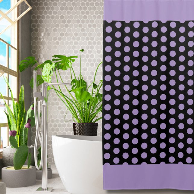 Modern Purple Black Dots Shower Curtain (Creator Uploaded)
