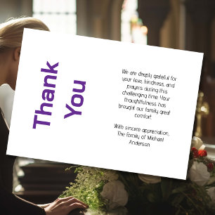 Modern Purple Black Traditional Sympathy Funeral Thank You Card